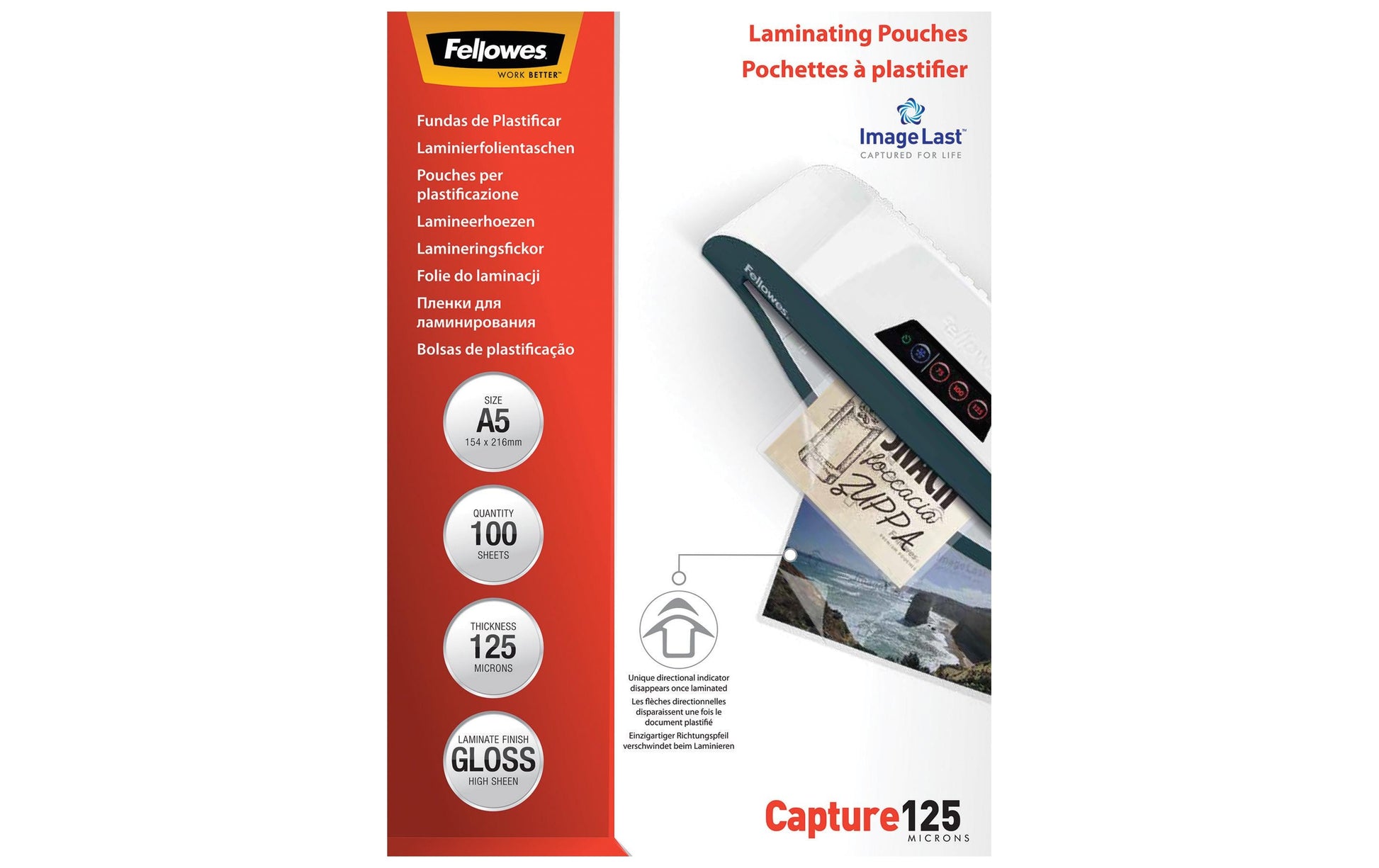 Fellowes Laminierfolien A5, glänzend – 125 µm, 154 × 216 mm, 100 Stk.