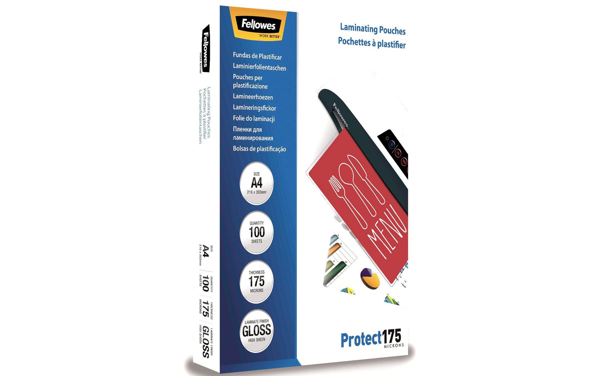 Fellowes Laminierfolien A4, glänzend – 175 µm, 216 × 303 mm, 100 Stk.