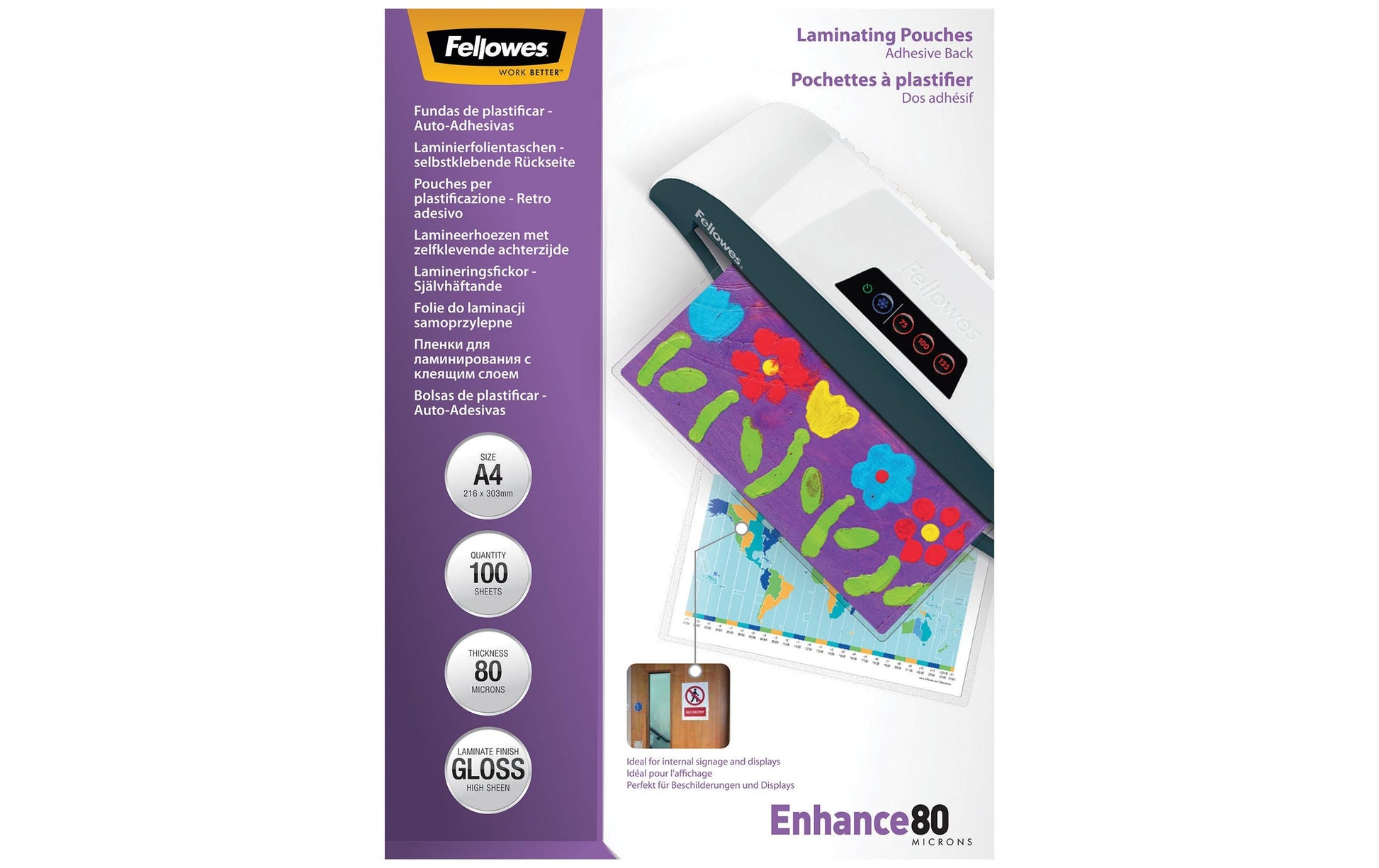 Fellowes Laminierfolien A4, glänzend – 80 µm, 216 × 303 mm, 100 Stk.