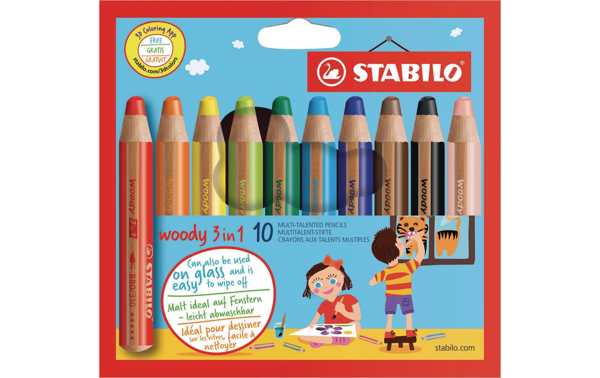 STABILO 3-in-1 Farbstifte woody – 10 Farben, im Kartonetui, Ø 4,2 mm, PEFC