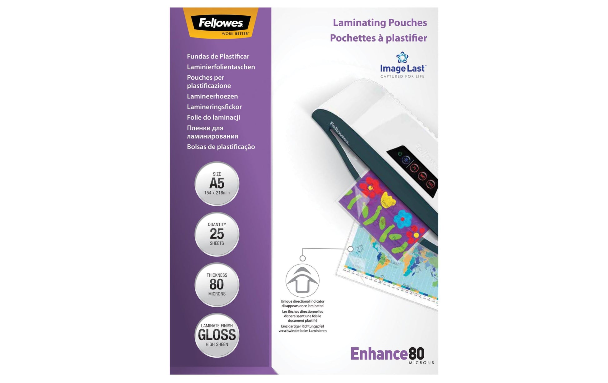 Fellowes Laminierfolien A5 – 80 µm, glänzend, 25 Stück