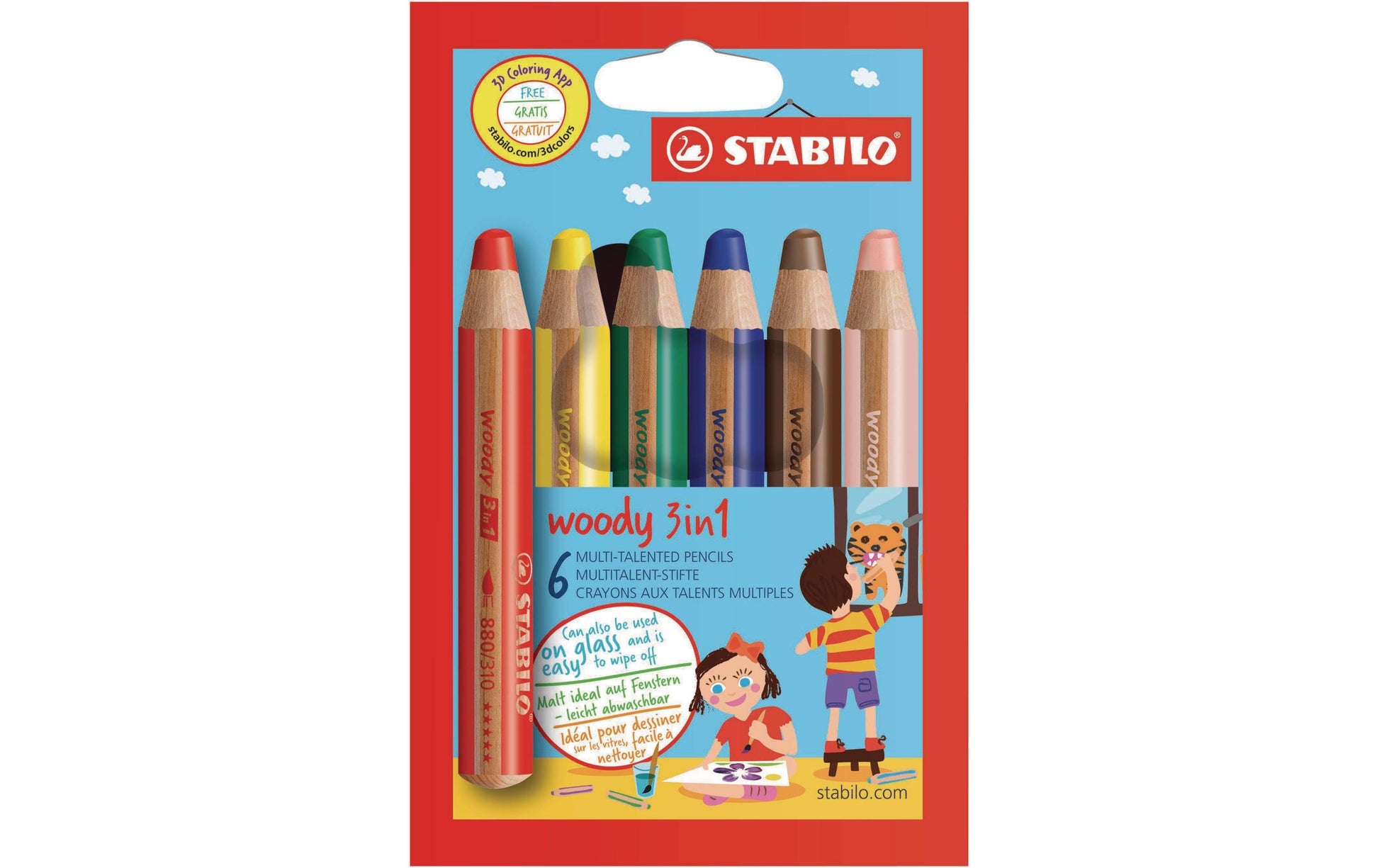 STABILO 3-in-1 Farbstifte woody – 6 Farben, im Kartonetui, Ø 4,2 mm, PEFC