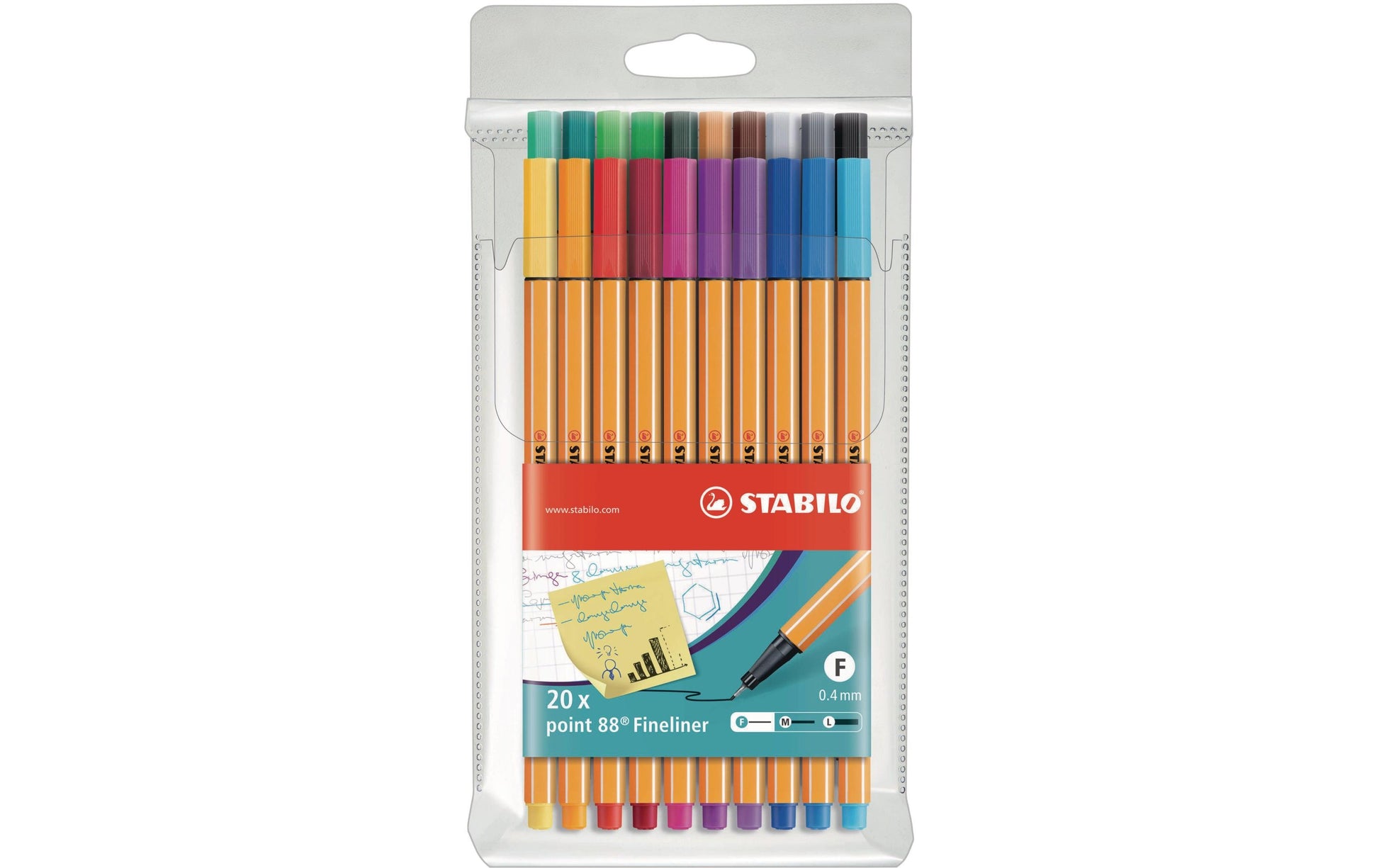STABILO Fineliner – 20er-Set – 0,4 mm – 20 Farben, sortiert