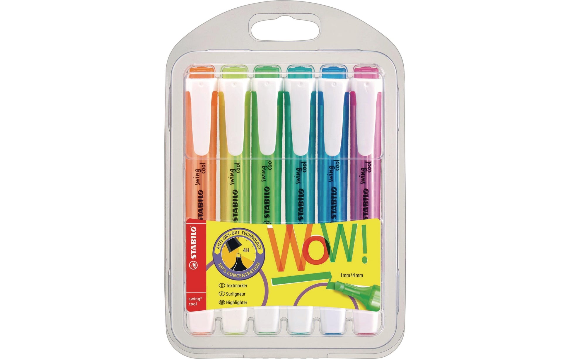 STABILO Swing Cool Textmarker Set 6 Farben – Keilspitze, 1–4 mm