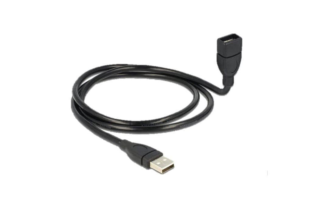 DeLOCK USB-A Verlängerungskabel (Stecker auf Buchse) – USB 2.0 (480 Mbit/s) – 1 m – Schwanenhals – Schwarz
