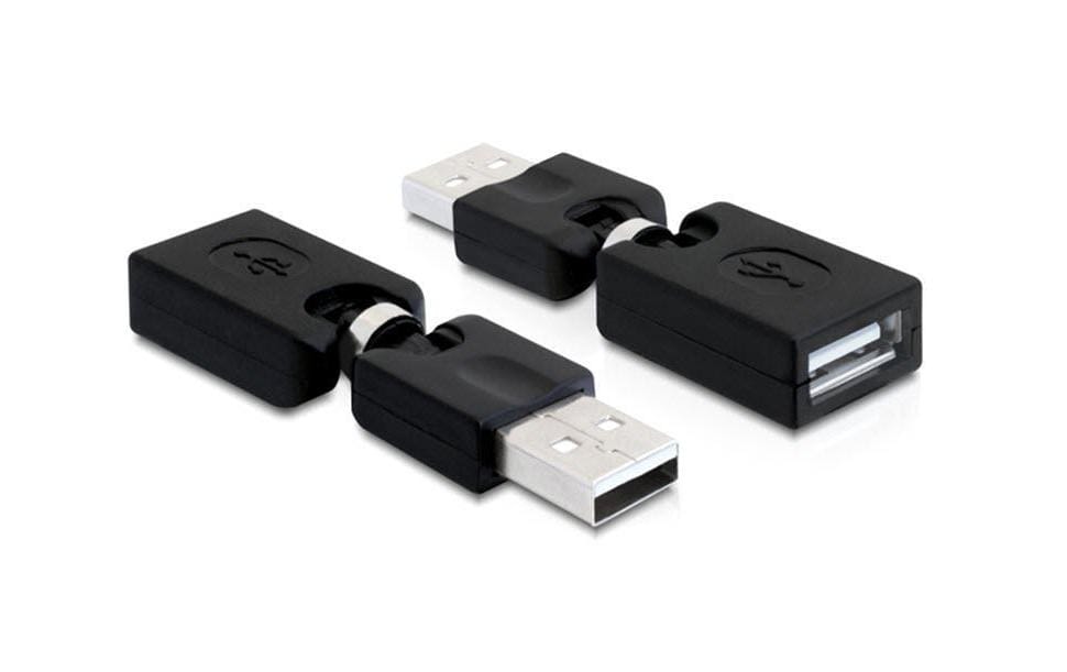DeLOCK USB-Adapter USB-A auf USB-A – USB 2.0 (480 Mbit/s) – Rotationsadapter, Abgewinkelt – Schwarz