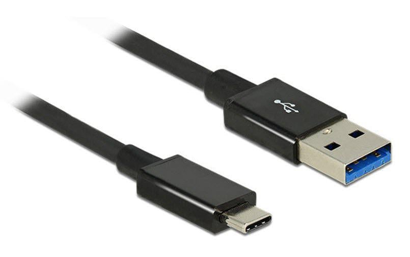DeLOCK USB-Kabel USB-A auf USB-C – USB 3.2 Gen 2 (10 Gbit/s) – 1 m – Goldstecker – Schwarz
