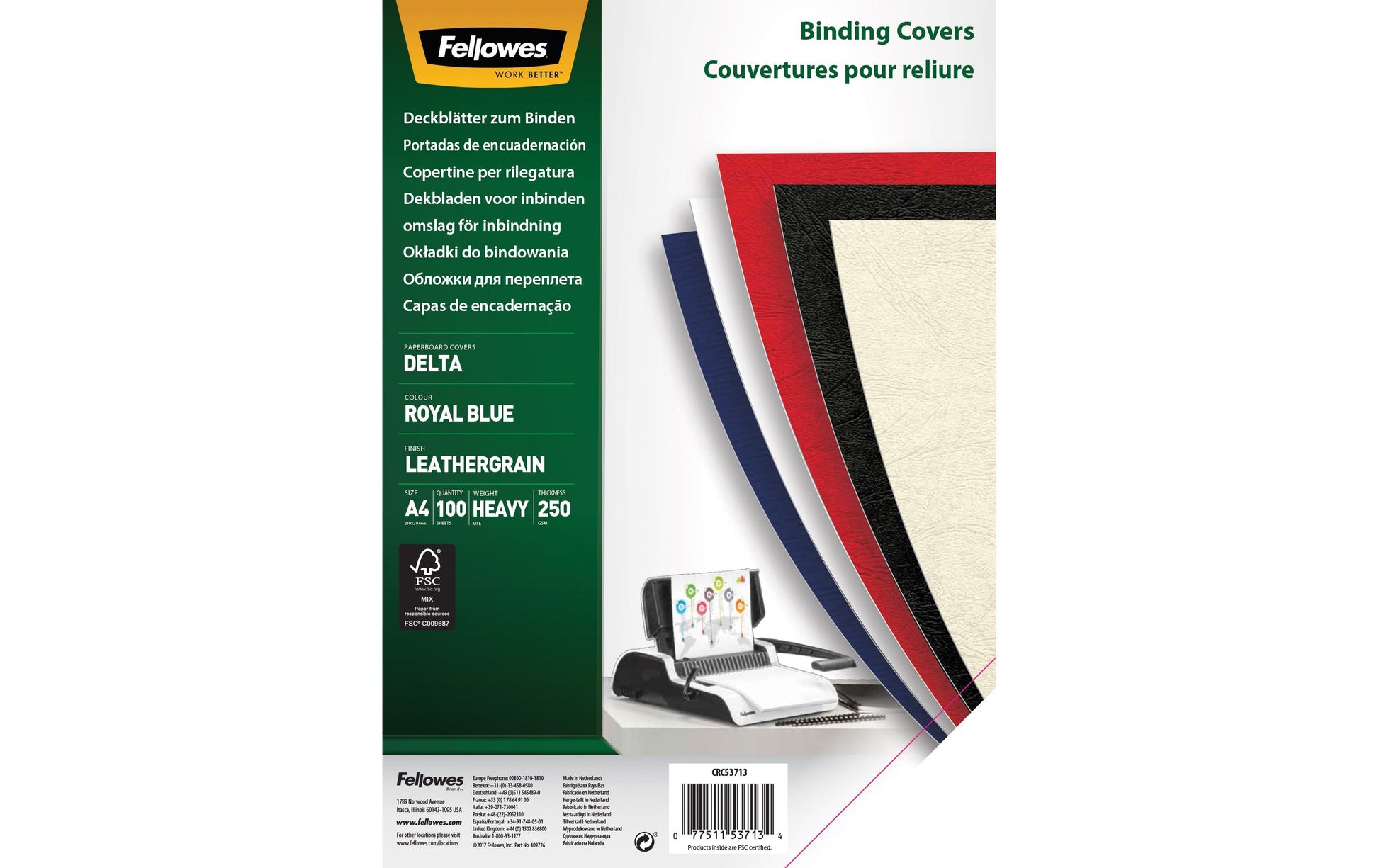 Fellowes Deckblatt Rückseite – 250 g/m², Blau, Delta
