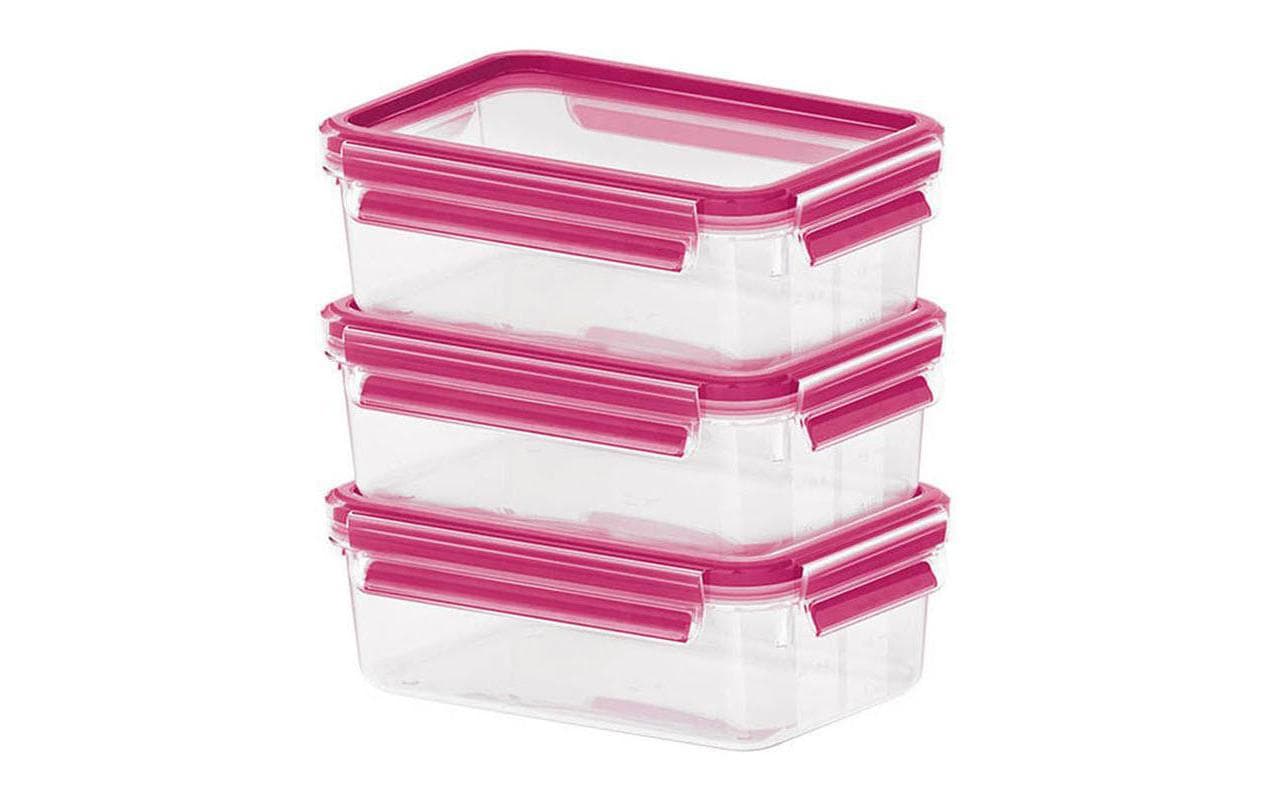 EMSA Vorratsdose 0,55 l, Kunststoff (TPE), leckdicht, mit Mengenskala, transparent/rosa, 3er-Set