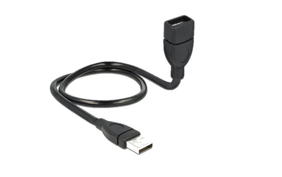 DeLOCK USB-A Verlängerungskabel (Stecker auf Buchse) – USB 2.0 (480 Mbit/s) – 0,5 m – Schwanenhals – Schwarz