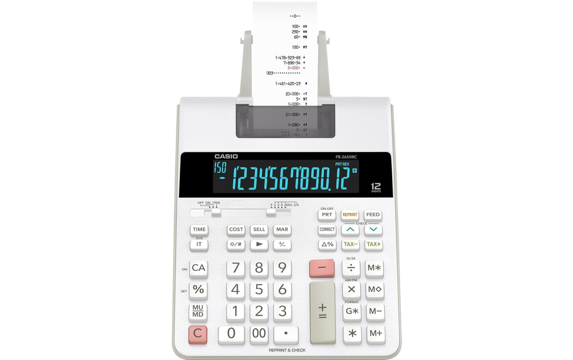 Casio Tischrechner, druckend FR-2650RC – 12-stellig, 2-farbig, 2 Zeilen/s, LCD, Steuer/Postenzähler