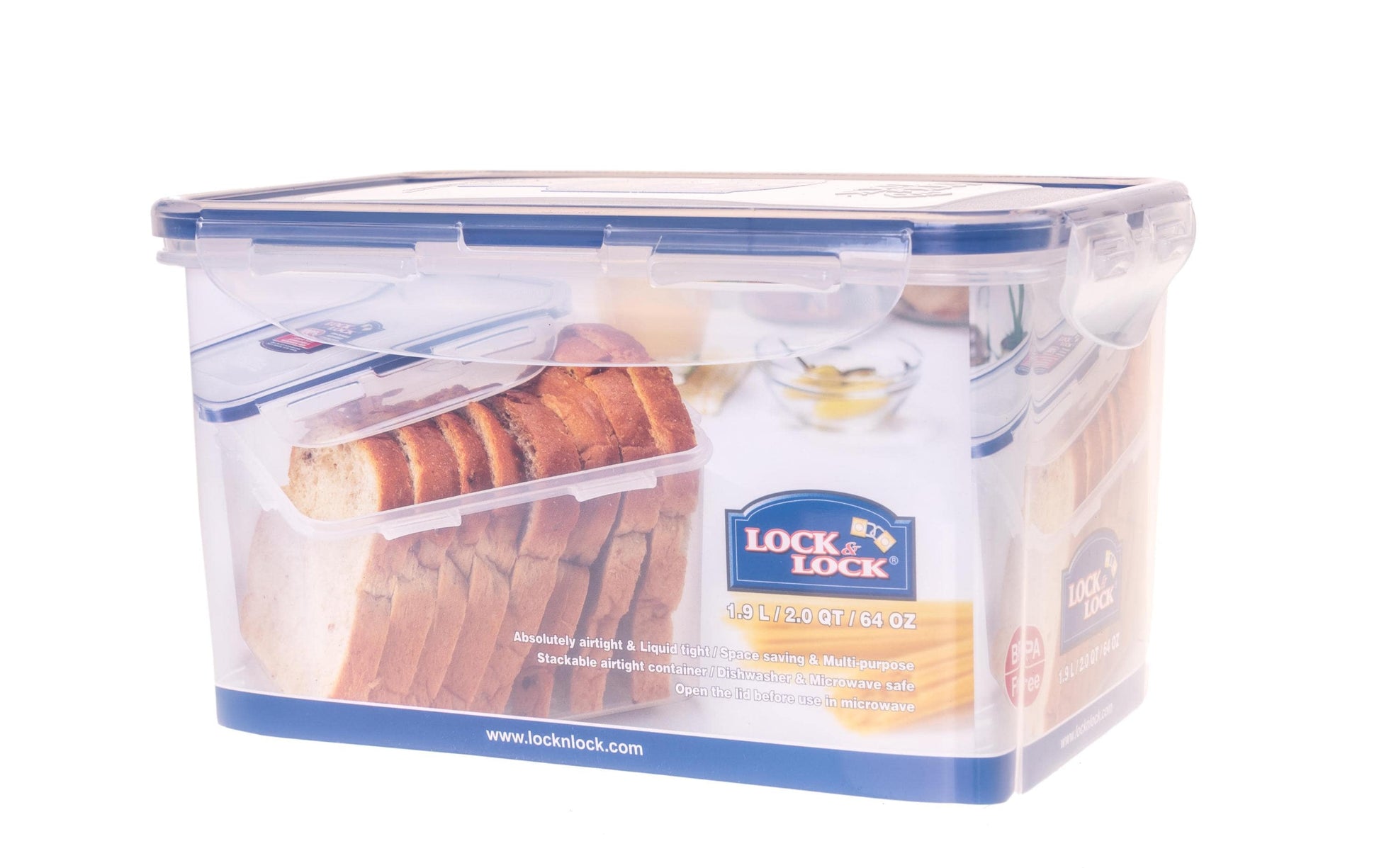 Lock & Lock Vorratsdose 1,9 l, 20,5 × 13,4 × 11,8 cm, Polypropylen (PP)/Silikon, transparent/blau