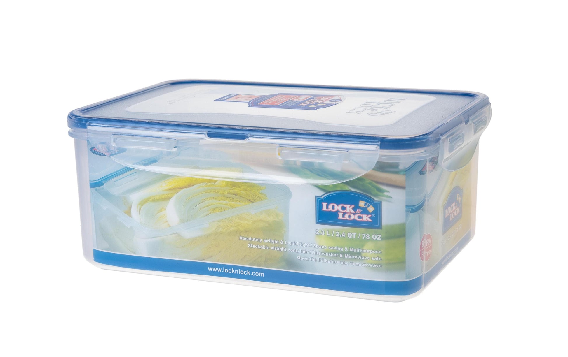 Lock & Lock Vorratsdose 2,3 l, 16,5 × 23,2 × 9,5 cm, Polypropylen (PP), luftdicht, transparent/blau