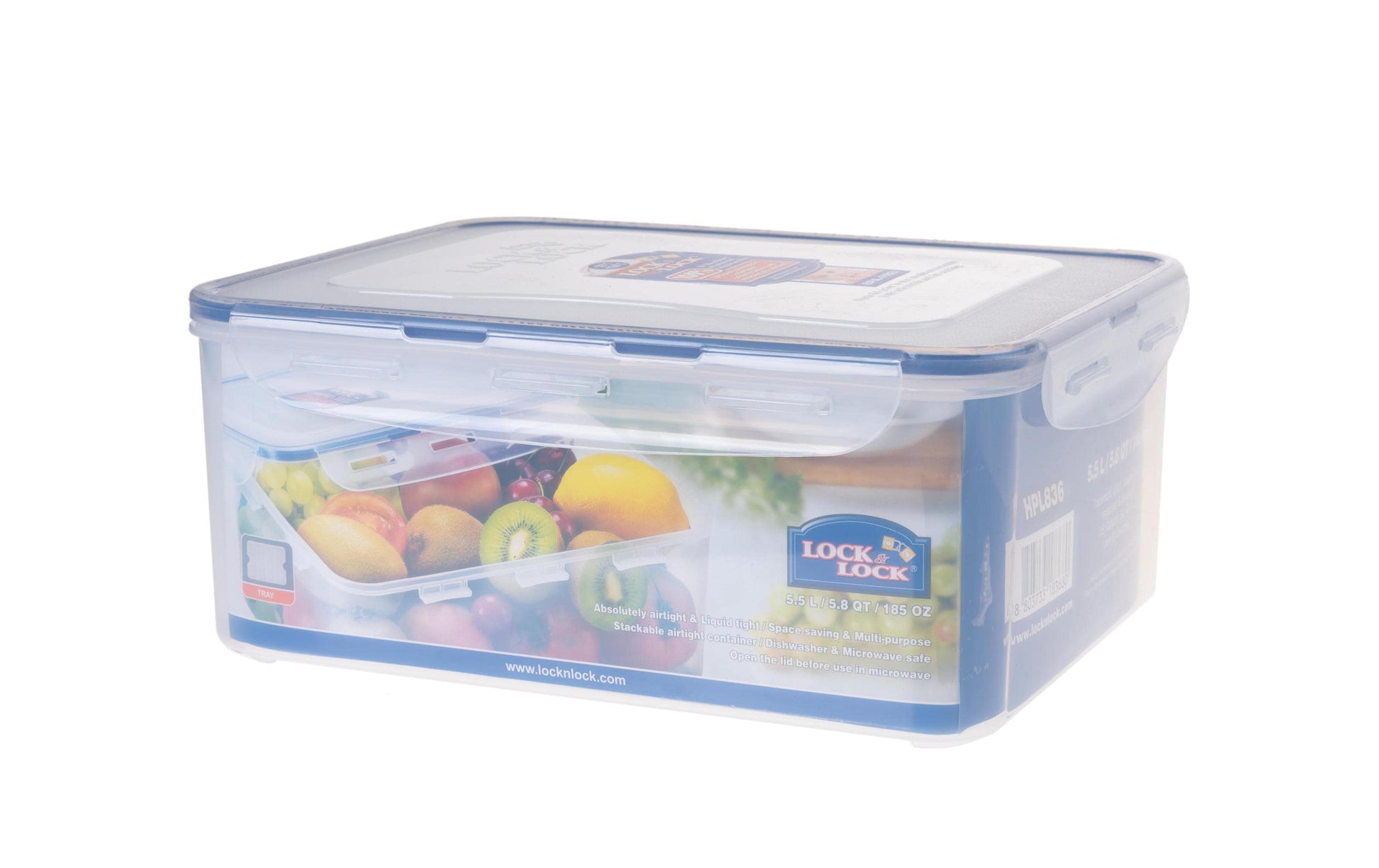 Lock & Lock Vorratsdose 5,5 l, 29,5 × 23 × 11,8 cm, Polypropylen (PP), transparent/blau