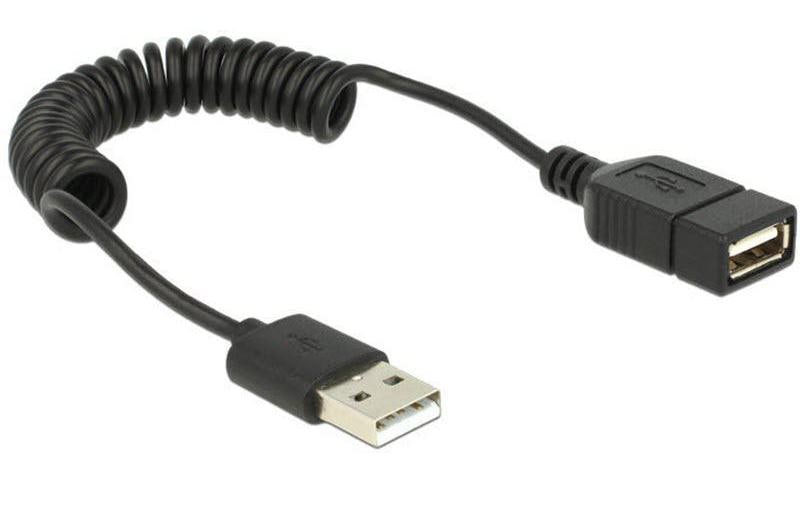 DeLOCK USB-A Verlängerungskabel (Stecker auf Buchse) – USB 2.0 (480 Mbit/s) – 0,6 m – Spiralkabel – Schwarz