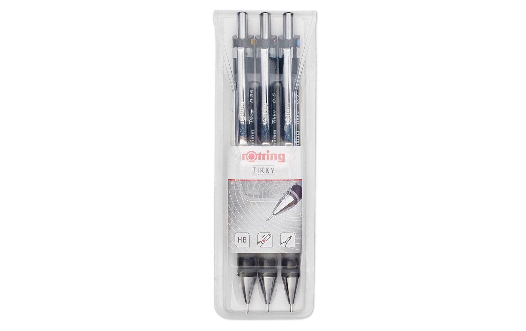 Rotring Tikky Druckbleistift – 0,35 / 0,5 / 0,7 mm, Schwarz, 3 Stück
