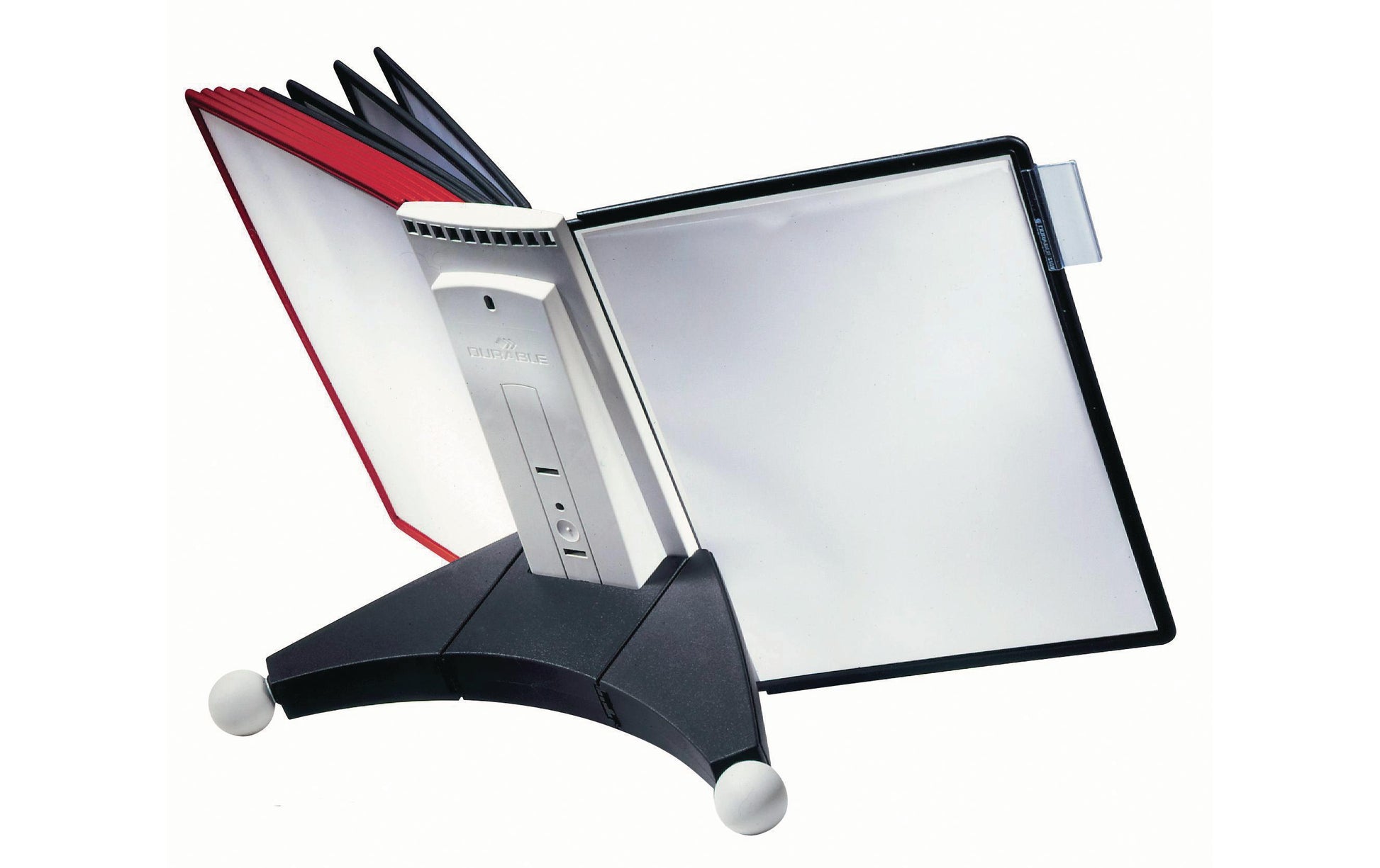Durable Prospektständer Sherpa Table 10 – für A4, 10 Fächer, Schwarz/Rot, Kunststoff, 260×100×385 mm