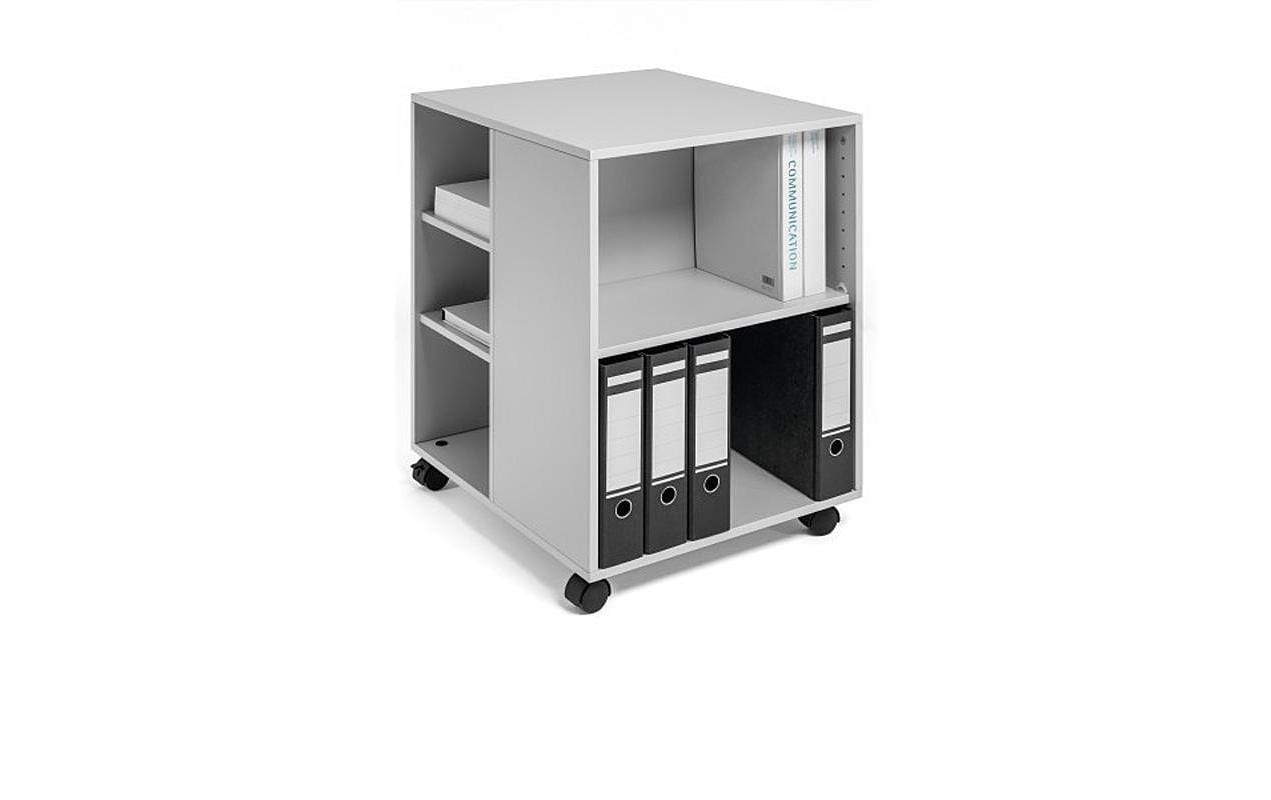 Durable Regal – Spanplatte, Lichtgrau, 52,8 × 74,8 × 59,2 cm, 6 Tablare, 4 Rollen davon 2 feststellbar