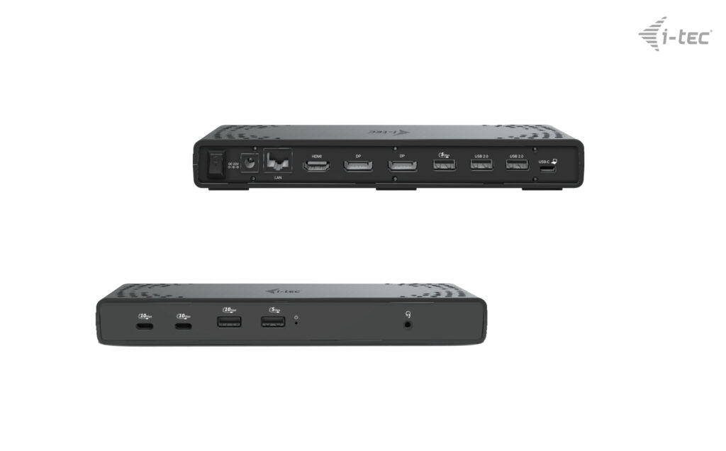 i-tec Dockingstation – USB-C, 2× DP, 1× HDMI, 5× USB-A, 2× USB-C, 100 W PD, GbE, 3,5 mm Audio, für Windows/Mac