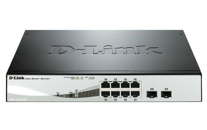 D-Link DGS-1210-08P/E – Verwalteter L2 Switch – 8× 1G, 2× SFP, PoE+, 19", 1U