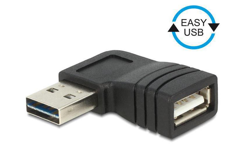 DeLOCK 65522 Adapter USB-A Buchse zu USB-A Stecker – USB 2.0 (480 Mbit/s), gewinkelt, vergoldete Kontakte