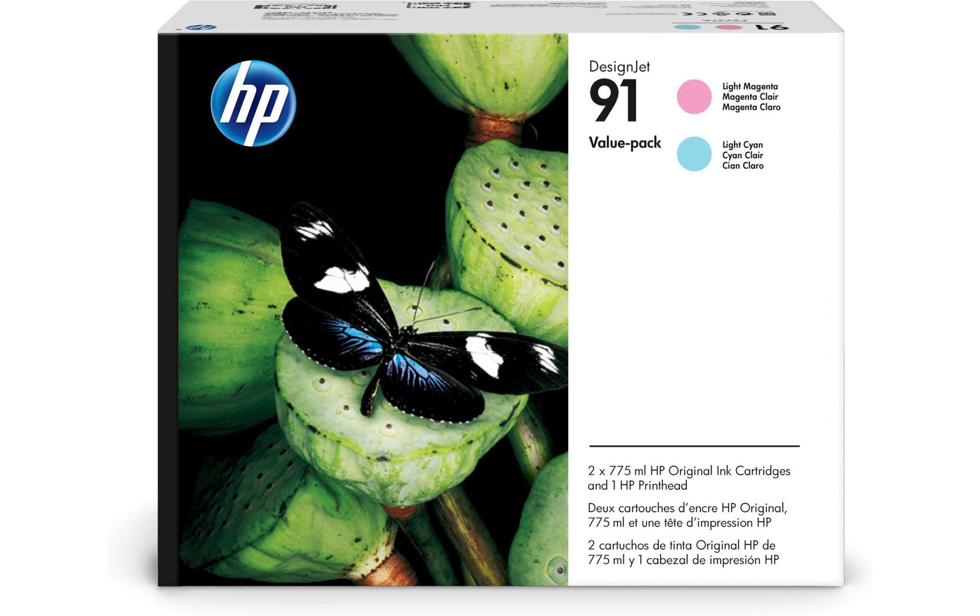 HP Value Pack Druckkopf + Tinte Nr. 91 (P2V37A) – Hellcyan, 775 ml – für HP DesignJet Z 6100 PS