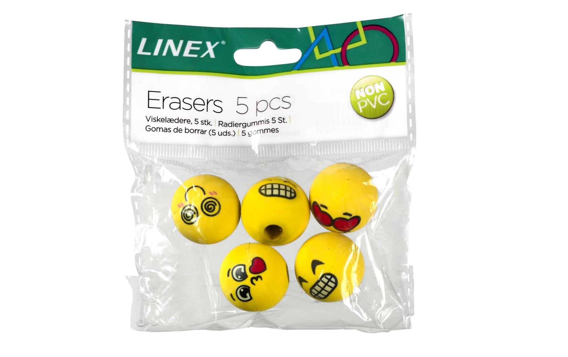Linex Radierer Emoji – für Bleistifte und Farbstifte – gelb – 5er-Pack