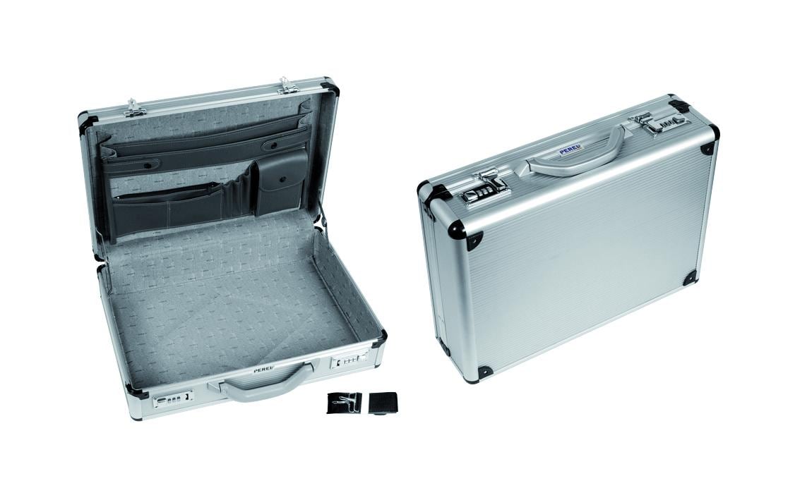 Perel Werkzeugkoffer 30 l – mit Zahlenschloss, mit Tragegriff, Silber, Aluminium, B 335 × H 110 × T 460 mm