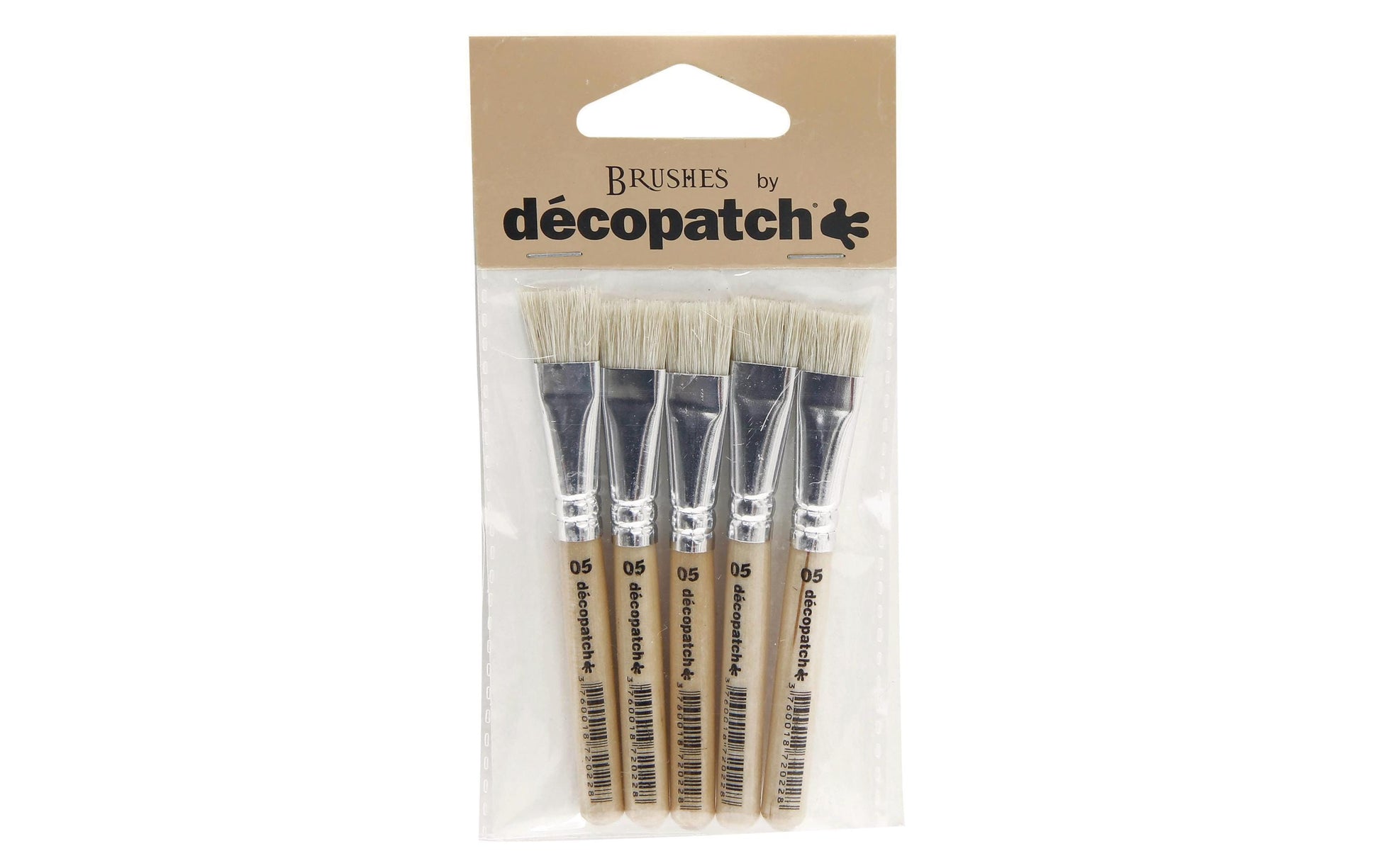 Décopatch Pinsel – Reine Schweineborsten, Holzgriff, Länge 90 mm, 5er-Pack, Flach, Aluminiumzwinge