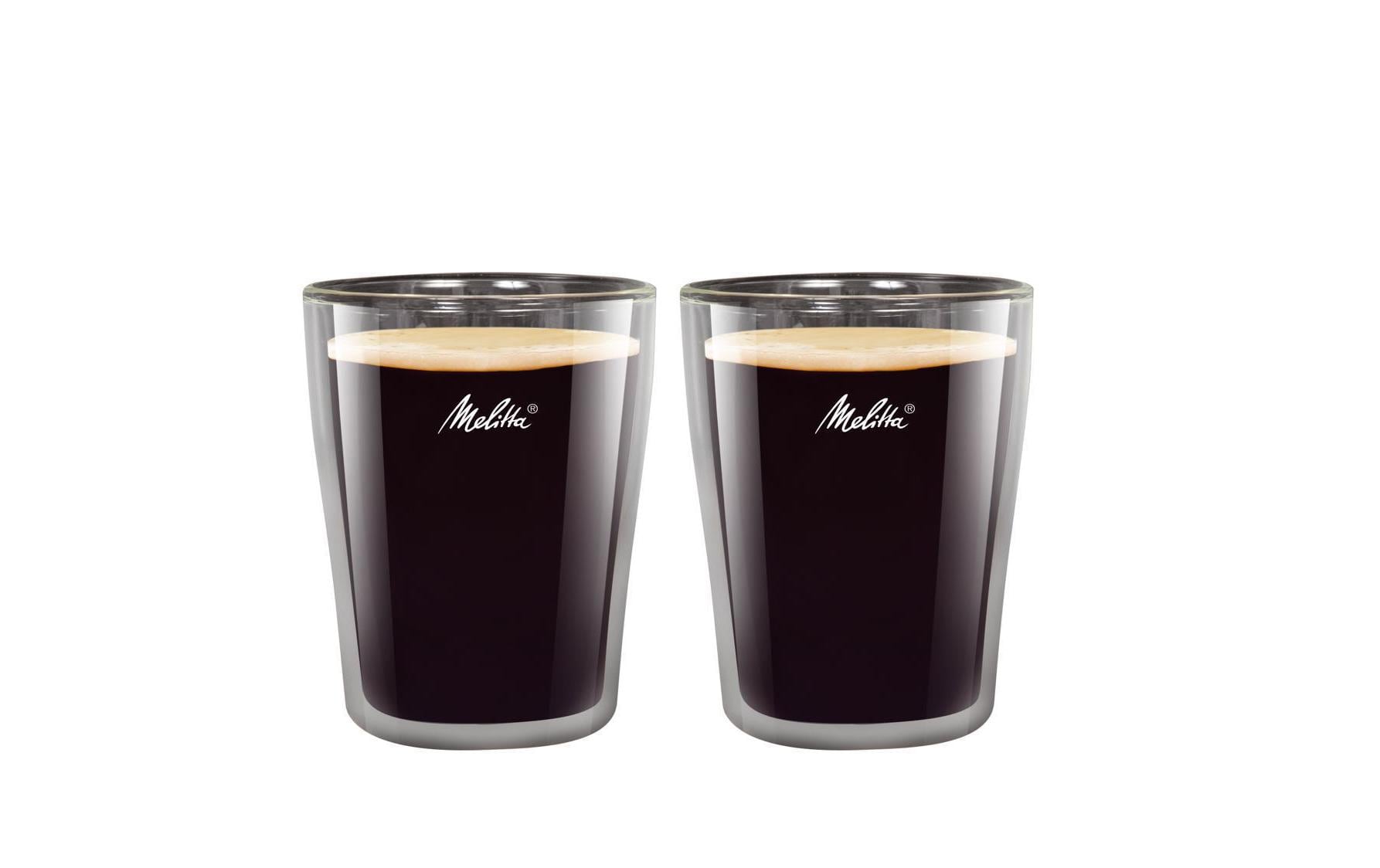 Melitta Lungo Kaffeebecher – 2er Set, 200 ml, Ø 8 cm, H 10 cm, Borosilikatglas, Transparent, spülmaschinenfest