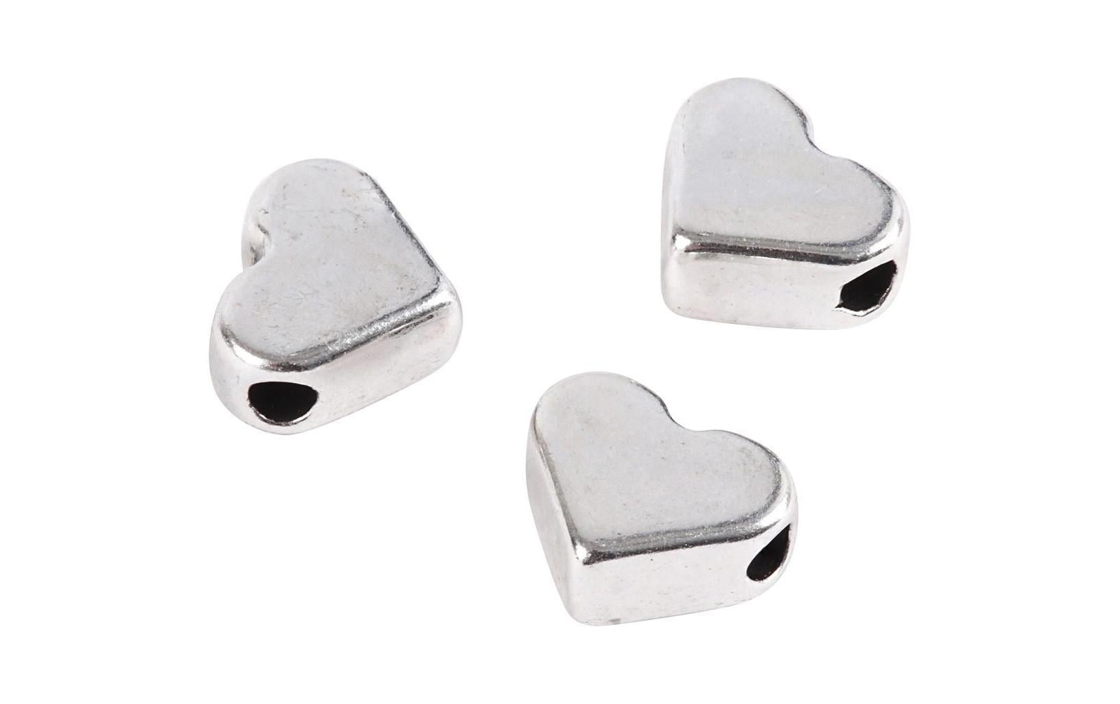 Creativ Company Metallperlen, herzförmig – silber – Ø 7 mm, Loch 1 mm – 3 Stk.