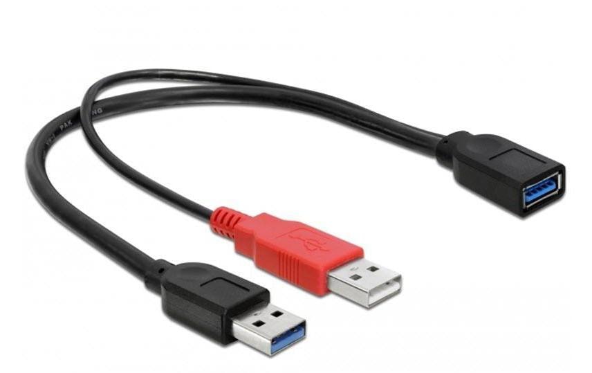 DeLOCK USB-Kabel (Y) USB-A auf 2× USB-A – USB 3.2 Gen 1 (5 Gbit/s) – 0,3 m – Passiv – Schwarz