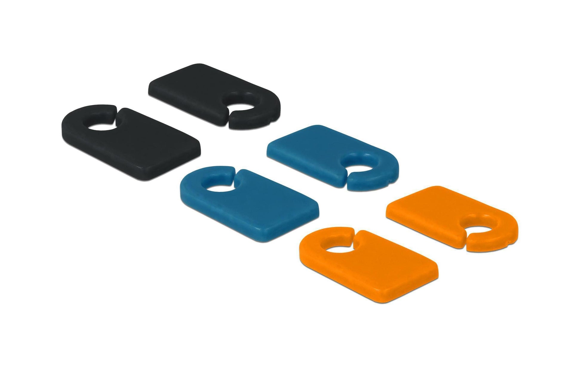 DeLOCK Kabelmarker, 6 Stk., PVC, beschriftbar, Ø 6 mm, Breite 15 mm, Höhe 2,3 mm – schwarz/blau/orange