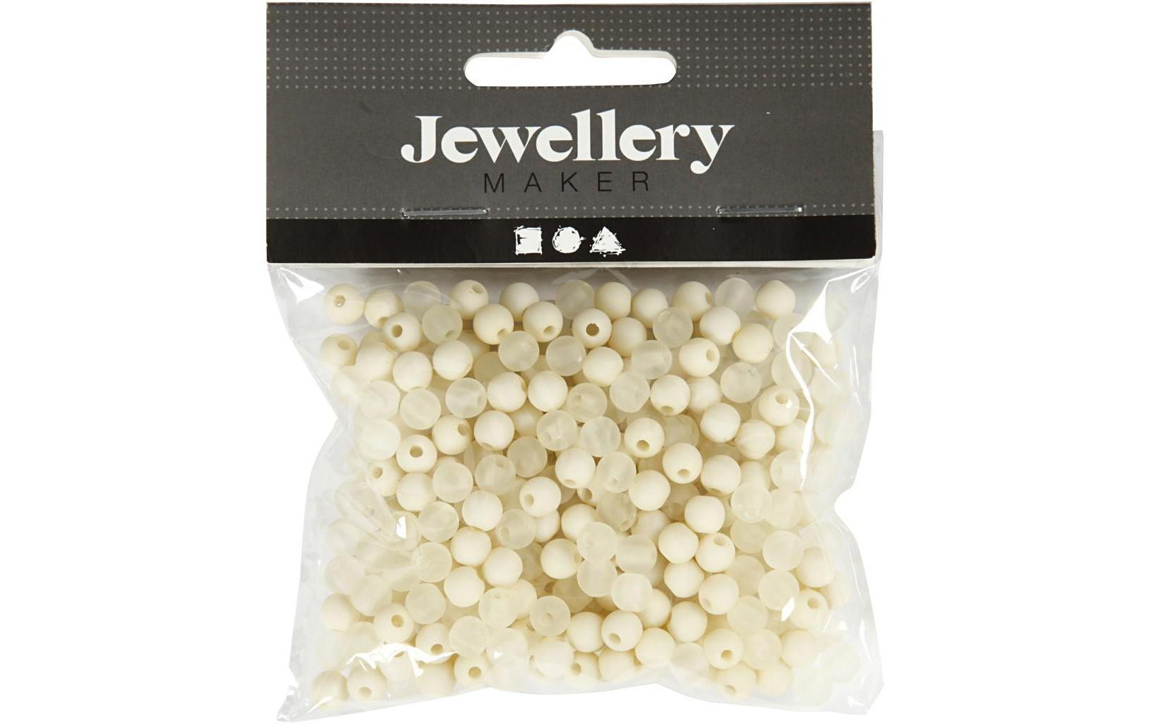 Creativ Company Perlenset, rund, Acryl – weiss – Ø 6 mm, Loch 2 mm – 150 Stk.