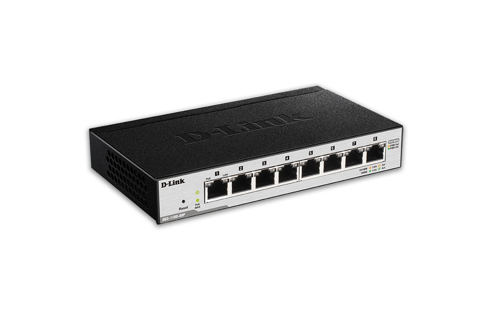D-Link DGS-1100-08PV2 – Managed Switch – 8×GbE, L2+/L3, PoE+ 64 W