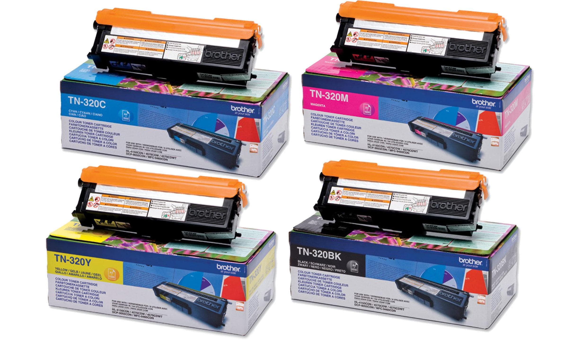 Brother Toner-Multipack TN320 – BK/C/M/Y, 1500 Seiten – für Brother HL-4140CN/HL-4150CDN/HL-4570CDW und andere