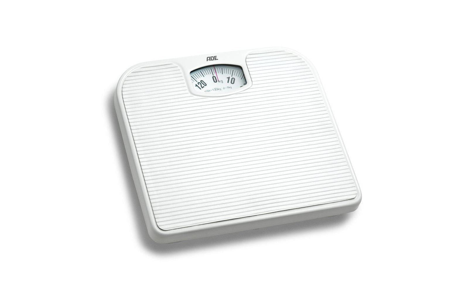 ADE Universalwaage Nina – Tragkraft 130 kg, Teilung 1000 g, Wiegefläche 26,8 × 24,5 cm, Kunststoff, Weiss