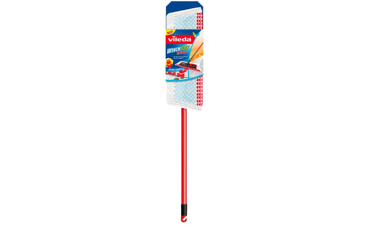 Vileda Flachwischer WischMat Extra – Teleskopstiel 80–140 cm – Kunststoff – Rot