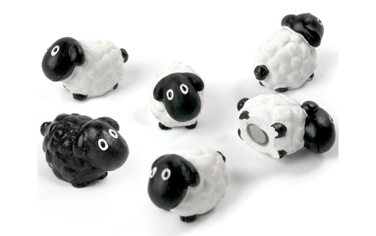 Trendform Blockmagnete SHEEP FA3737 – 26 × 14 × 16 mm – 6 Stück, schwarz/weiss, Kunstharz
