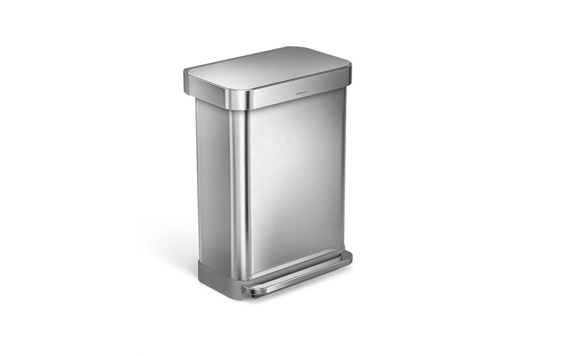 simplehuman Abfallcontainer – 55 l – mit Deckel – Edelstahl – B × H × T 470 × 655 × 358 mm