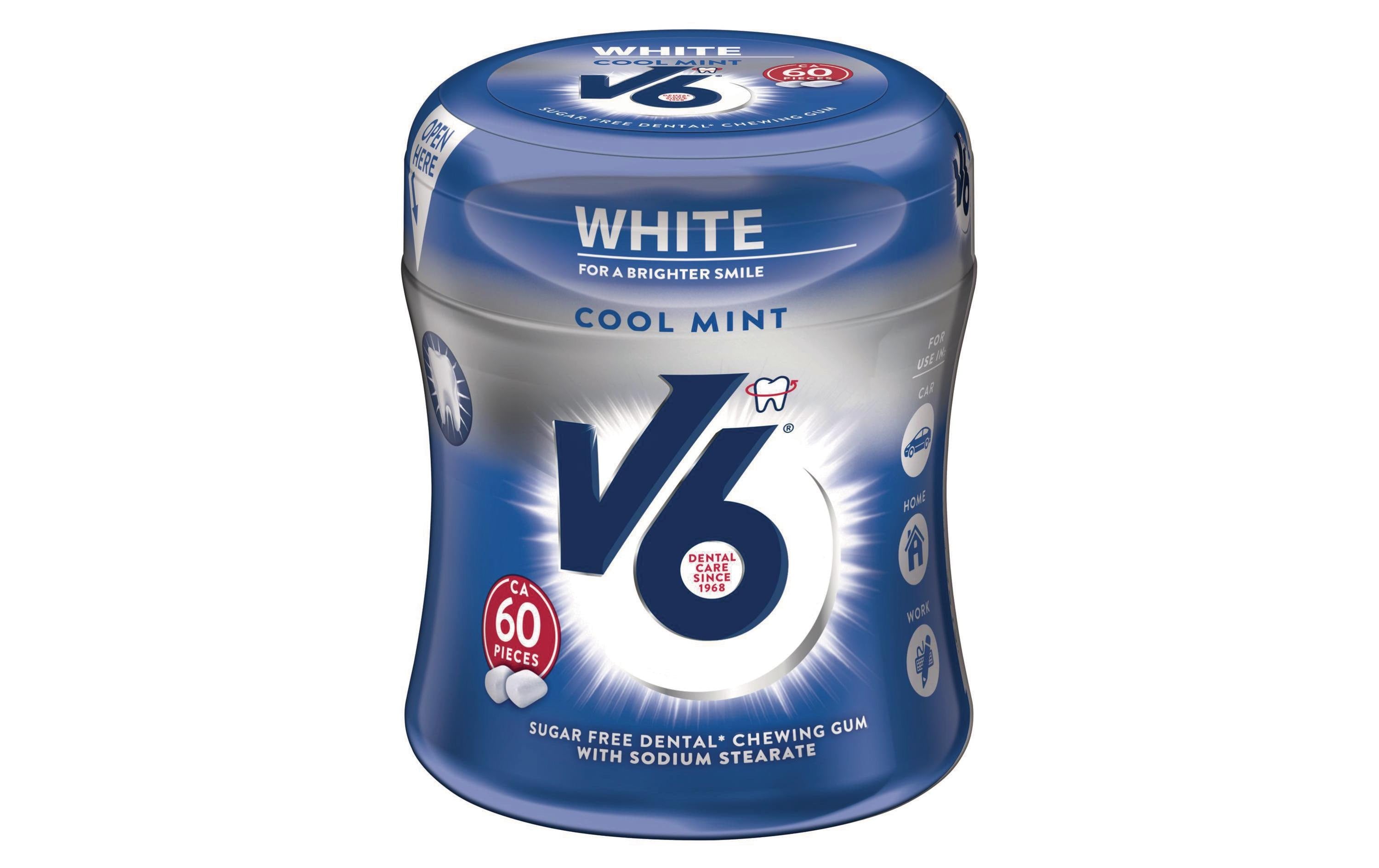 V6 Kaugummi – White Cool Mint, zuckerfrei – 87 g