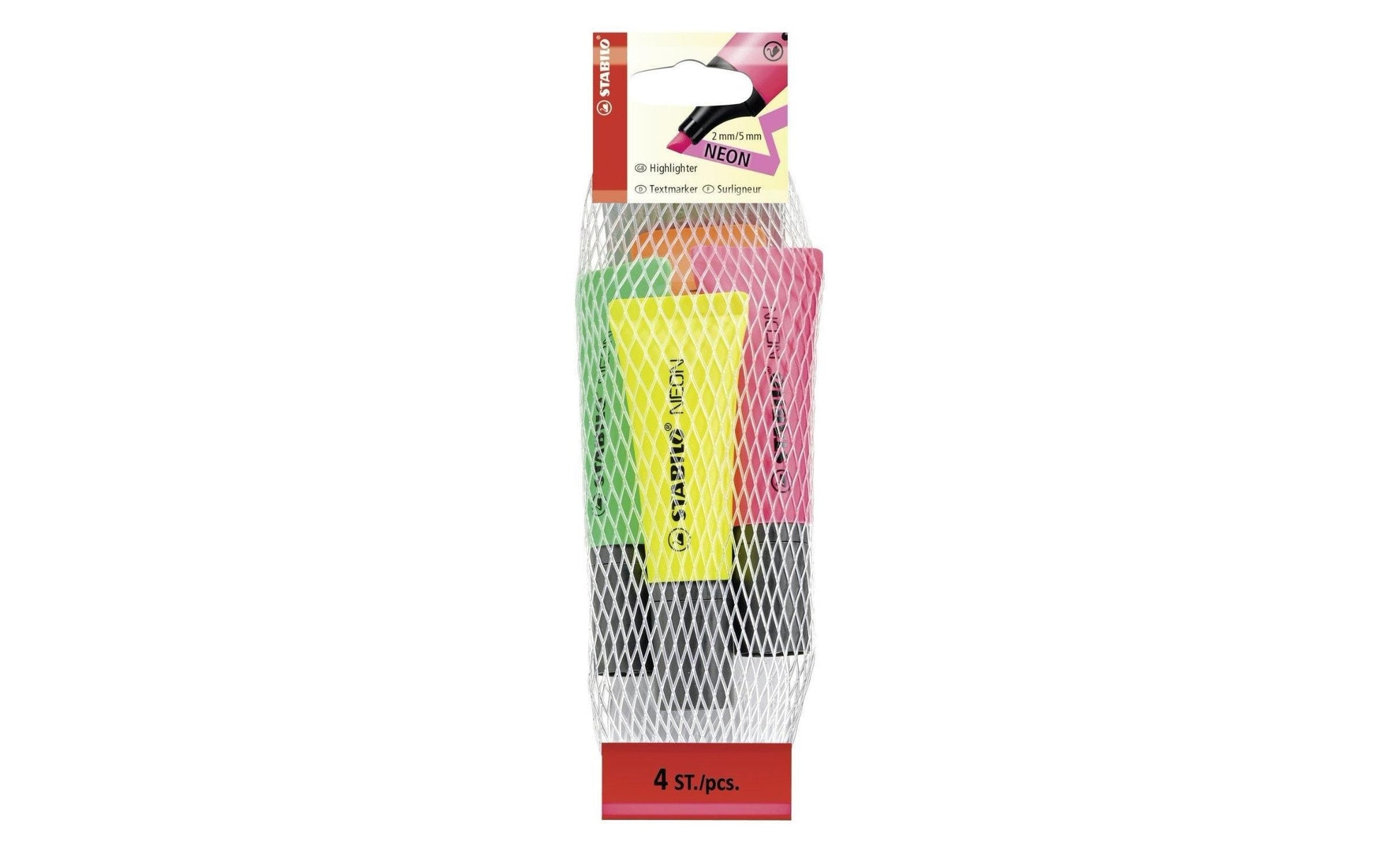 STABILO Textmarker Set 4 Neonfarben – Keilspitze, 2–5 mm
