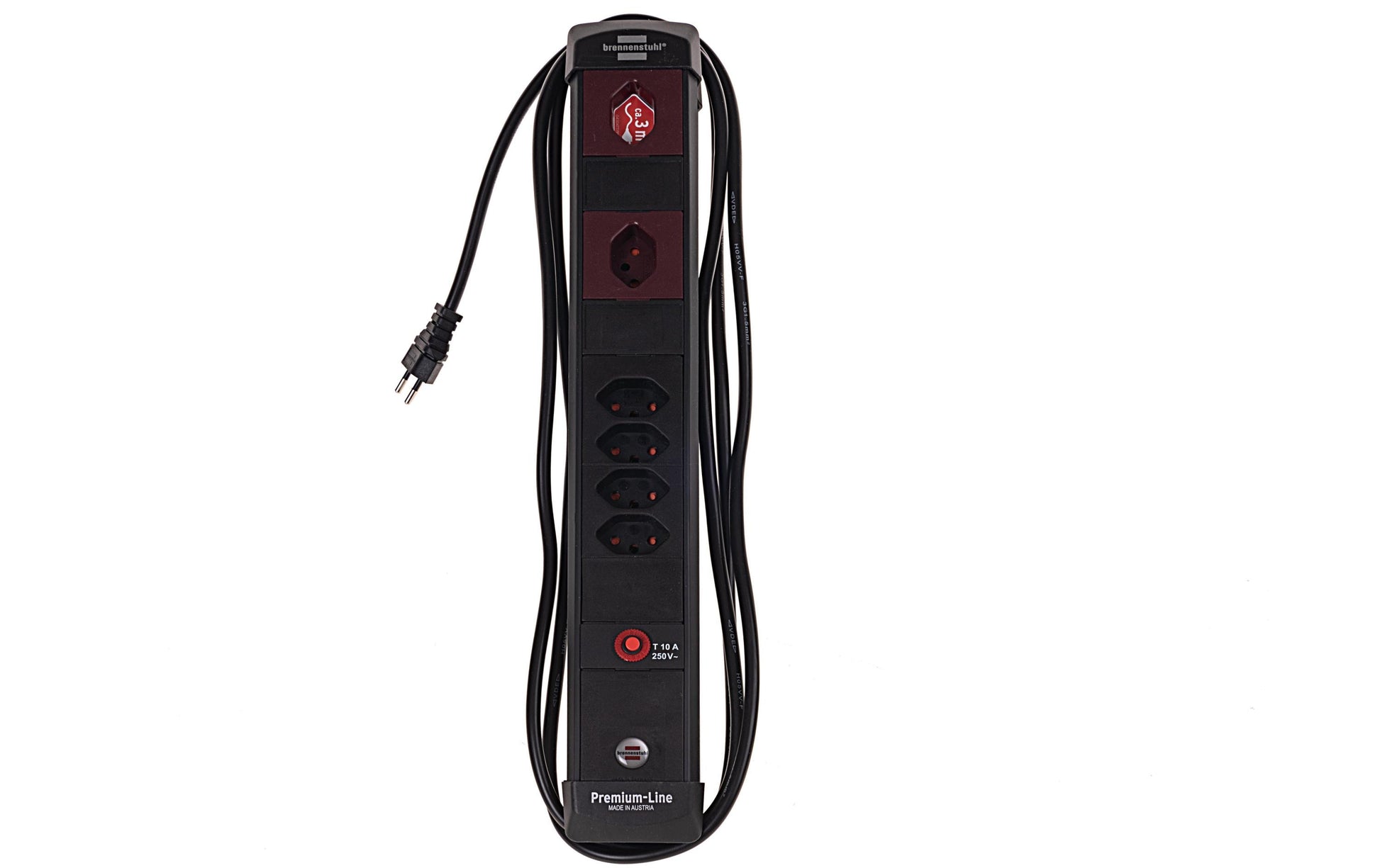 Brennenstuhl Premium-Line-Technik Steckdosenleiste, 6×T13, ohne Schalter, 3 m – rot