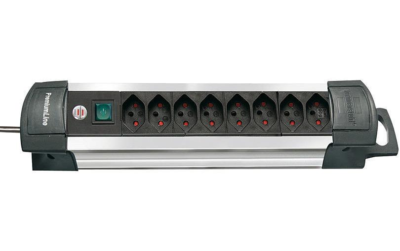 Brennenstuhl Premium-Alu-Line Steckdosenleiste, 8×T13, mit Schalter, 3 m, Kinderschutz – Silber