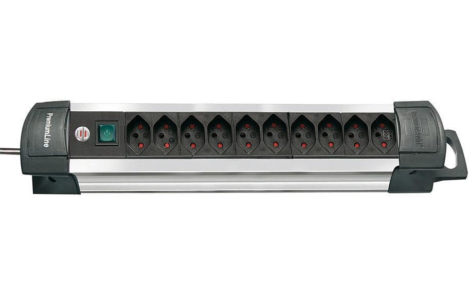 Brennenstuhl Premium-Alu-Line Steckdosenleiste, 10×T13, mit Schalter, 3 m, Eingang T12 – Schwarz