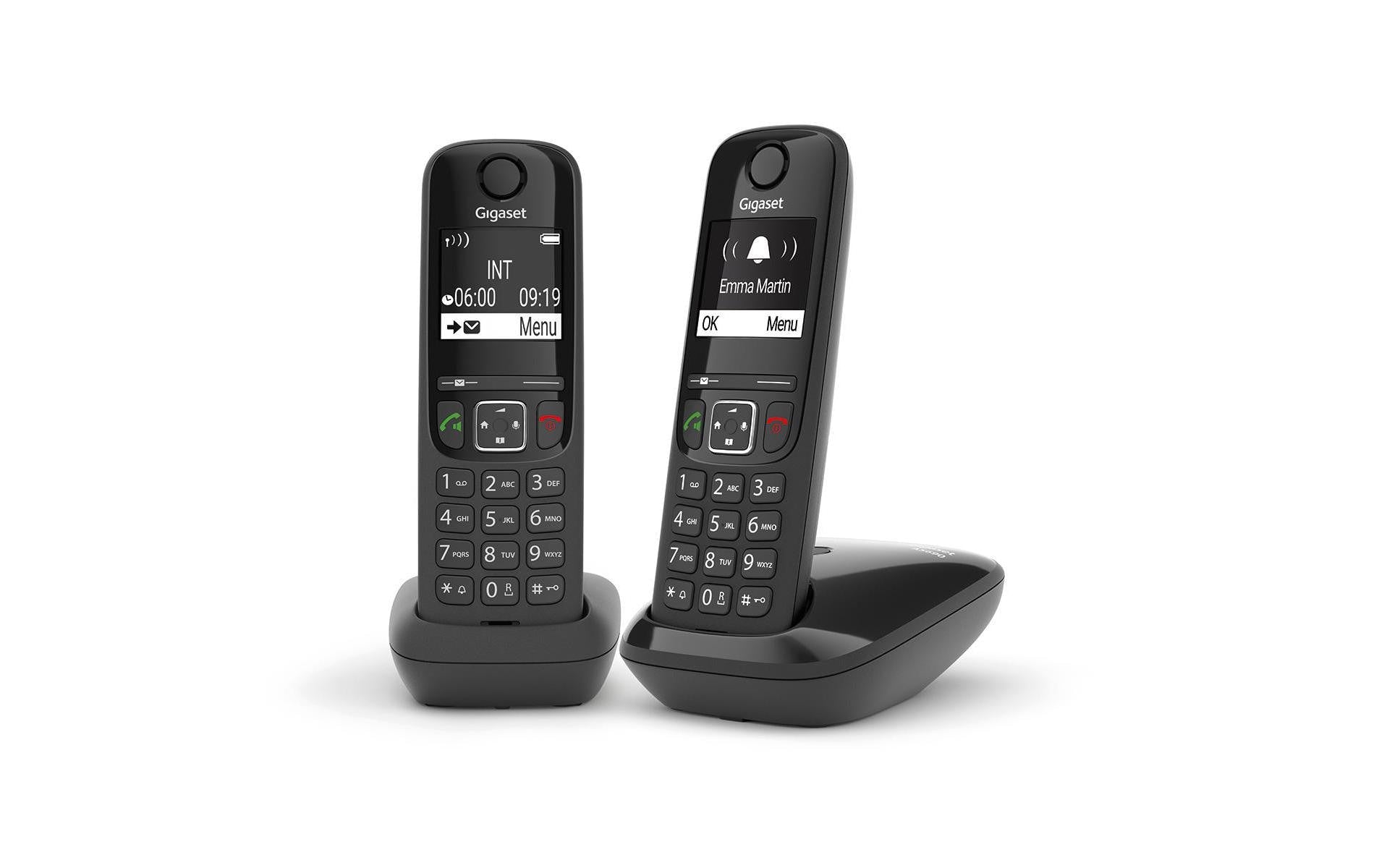 Gigaset AS690 Duo – DECT-Telefon mit Basis, 2" Display, Freisprechen, Anrufer-ID, schwarz