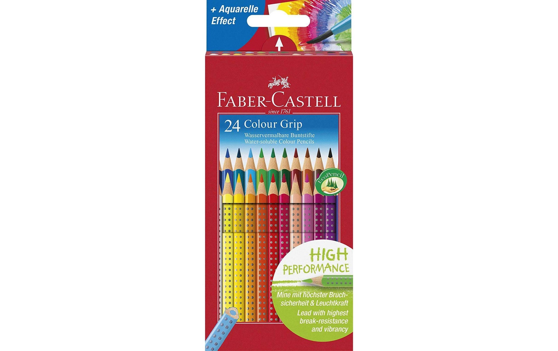 Faber-Castell Aquarellfarbstifte Colour Grip 2001 – 24 Farben, im Kartonetui, Ø 3 mm, dreikantig, FSC