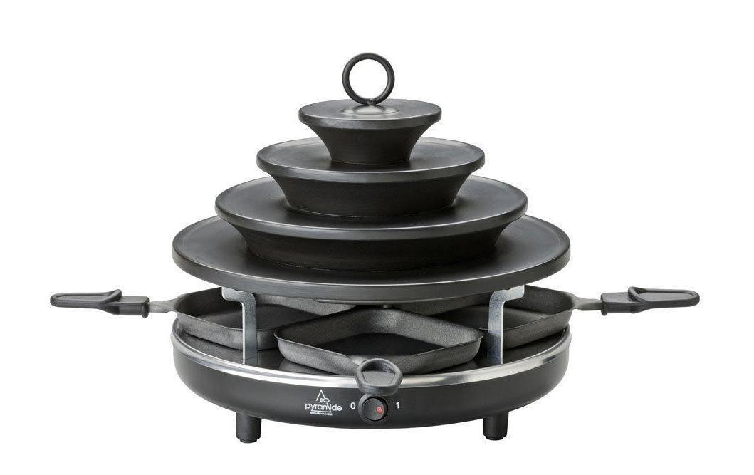 TTM Raclette-Kombination 800.400 – 4 Personen, 1200 W, Grillplatte Stahlblech – schwarz