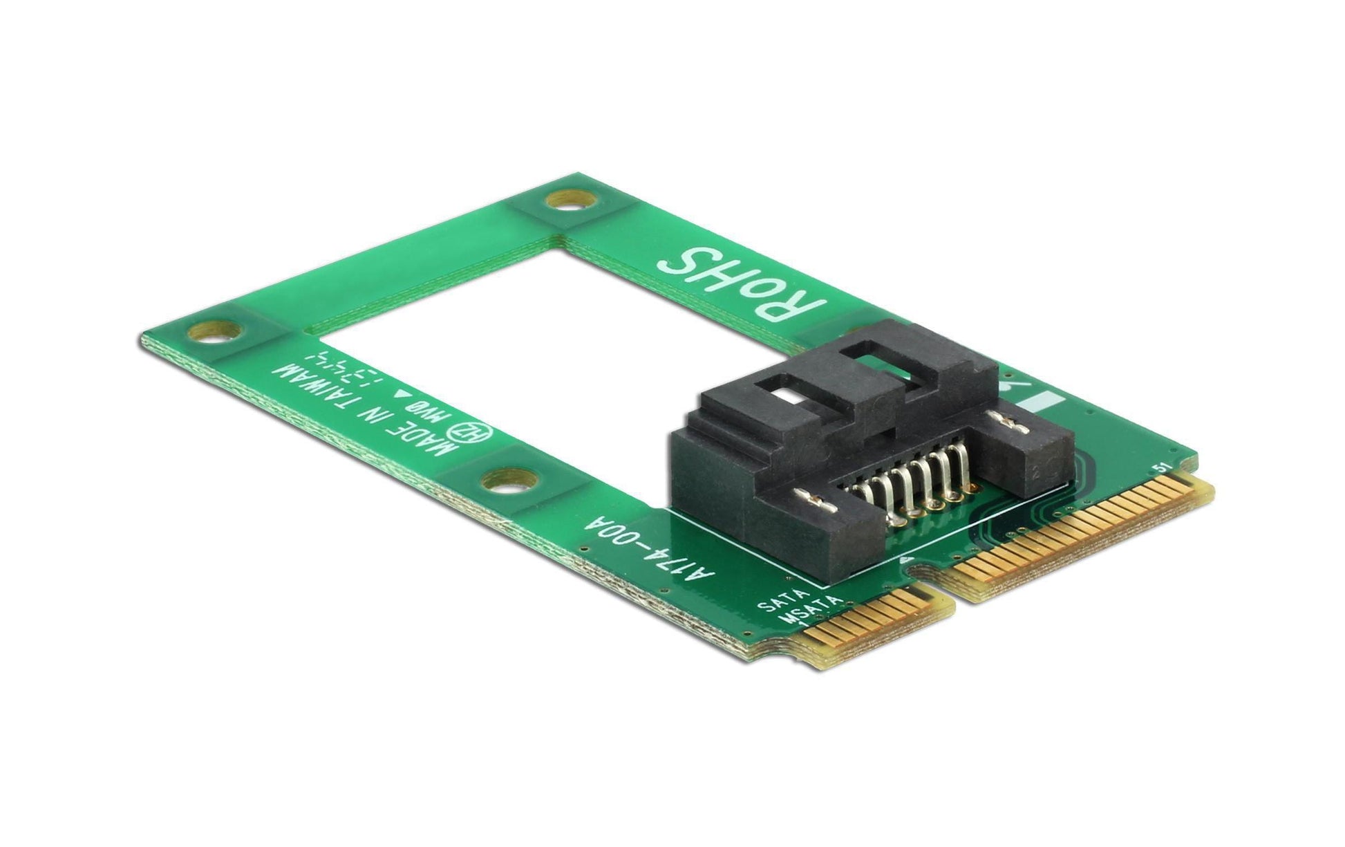 DeLOCK 95240 Adapter mSATA zu SATA – 3,5" Formfaktor, 30 × 51 × 6 mm, inkl. 2 Schrauben, Grün
