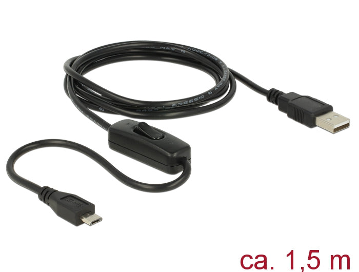 DeLOCK USB-A auf Micro-USB-B Kabel – USB 2.0 (480 Mbit/s) – 1,5 m – mit Schalter – Schwarz